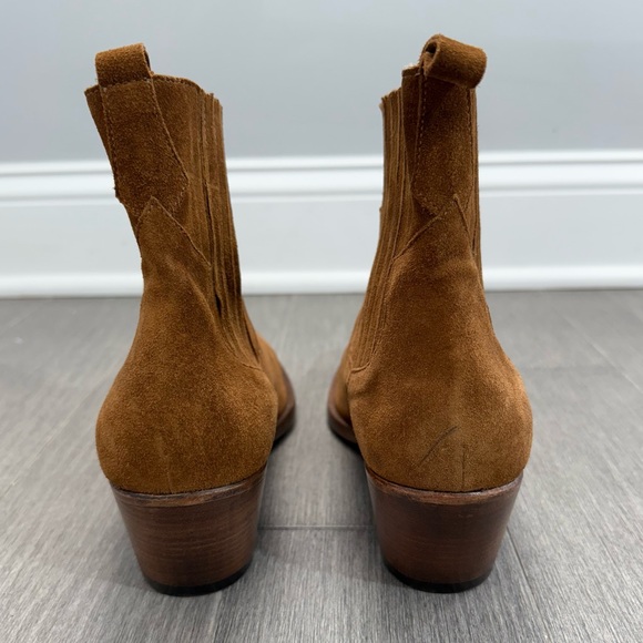 MAJE Farwest Suede Cowboy Boots Size 41 10.5 Tan Camel 70s Western Ankle Booties - Picture 11 of 16